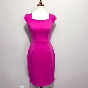 Calvin Klein Hot Pink Capped Sleeve Scuba Sheath Dress Size 4